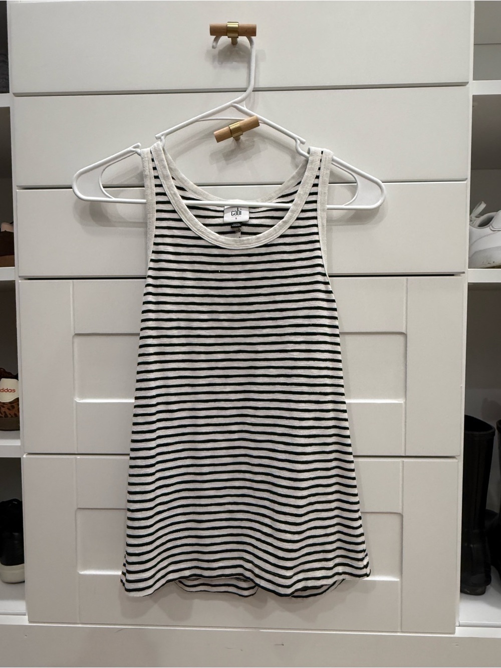 CAbi Black and White Striped Tank Top